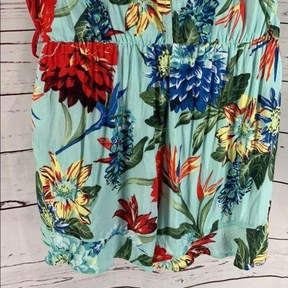 Umgee Woman's Teal Tropical Floral Printed Crossover Romper Short Size Small - Picture 5 of 8